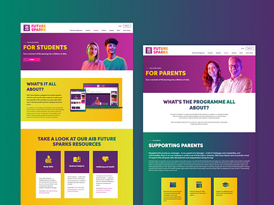 AIB Future Sparks - Interface Landing pages Desktop design graphic design interface online education students teachers ui ux web webdesign website