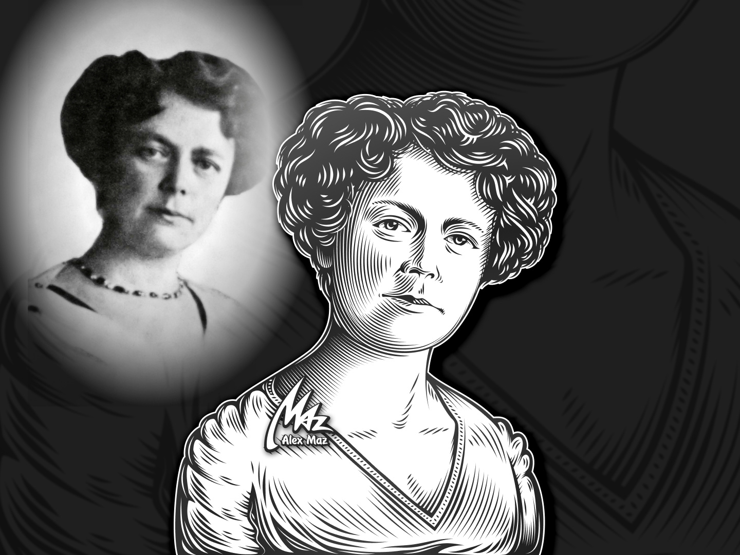 Female honorary portrait in the engraving vector style black and white engraving face female graphics hand drawing illustration ink line art linework photo portrait renovation retro stylization vector vintage woodcut