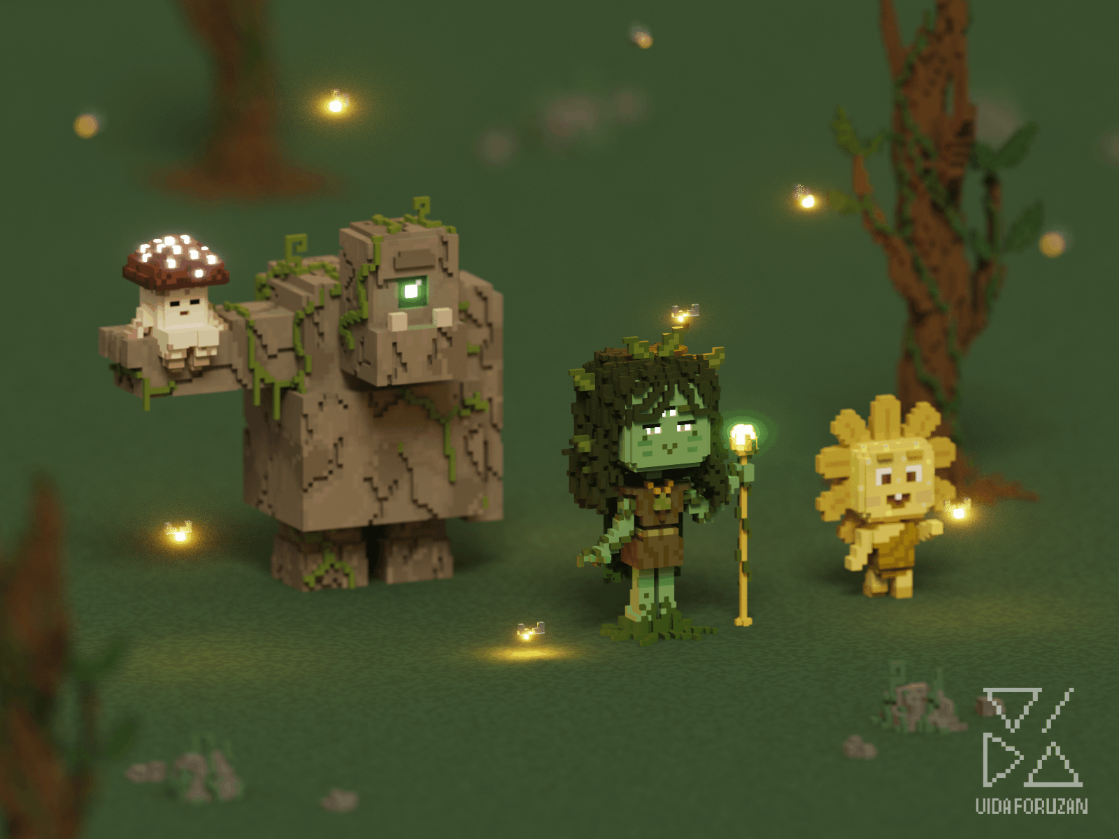 Forest Guardians Voxel Character Design 3d art 3d character character design concept art forest guardians isometric magicavoxel voxel art voxel character