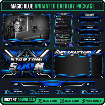 Blue Theme Streaming Overlay | Stream Overlays Package blue streamkit