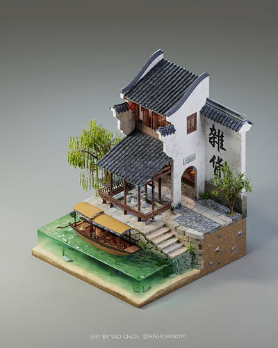 Water town 3d 3d art ancientchina architecture blender china chinese diorama environment historical illustration isometric modeling peaceful render riverside traditional travel watertown watervillage