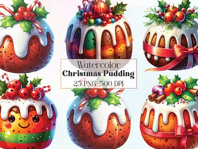 Watercolor Christmas Pudding Clipart nordic christmas
