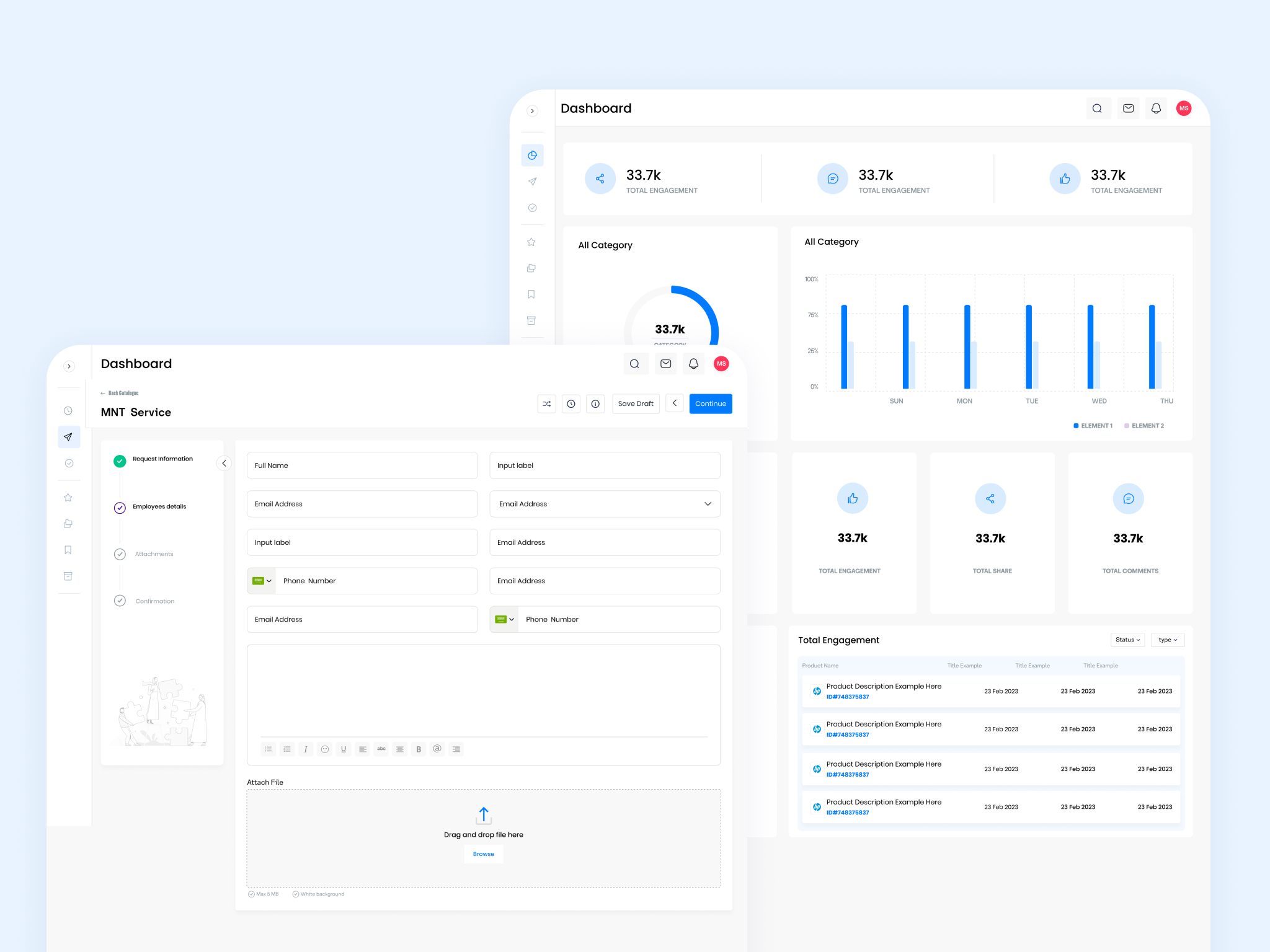 Services management dashboard application clear dashboard saas ui web