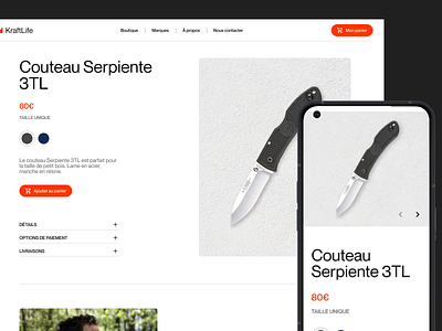 KraftLife - Ecommerce page design desktop ecommerce knife mobile orange ui ux website