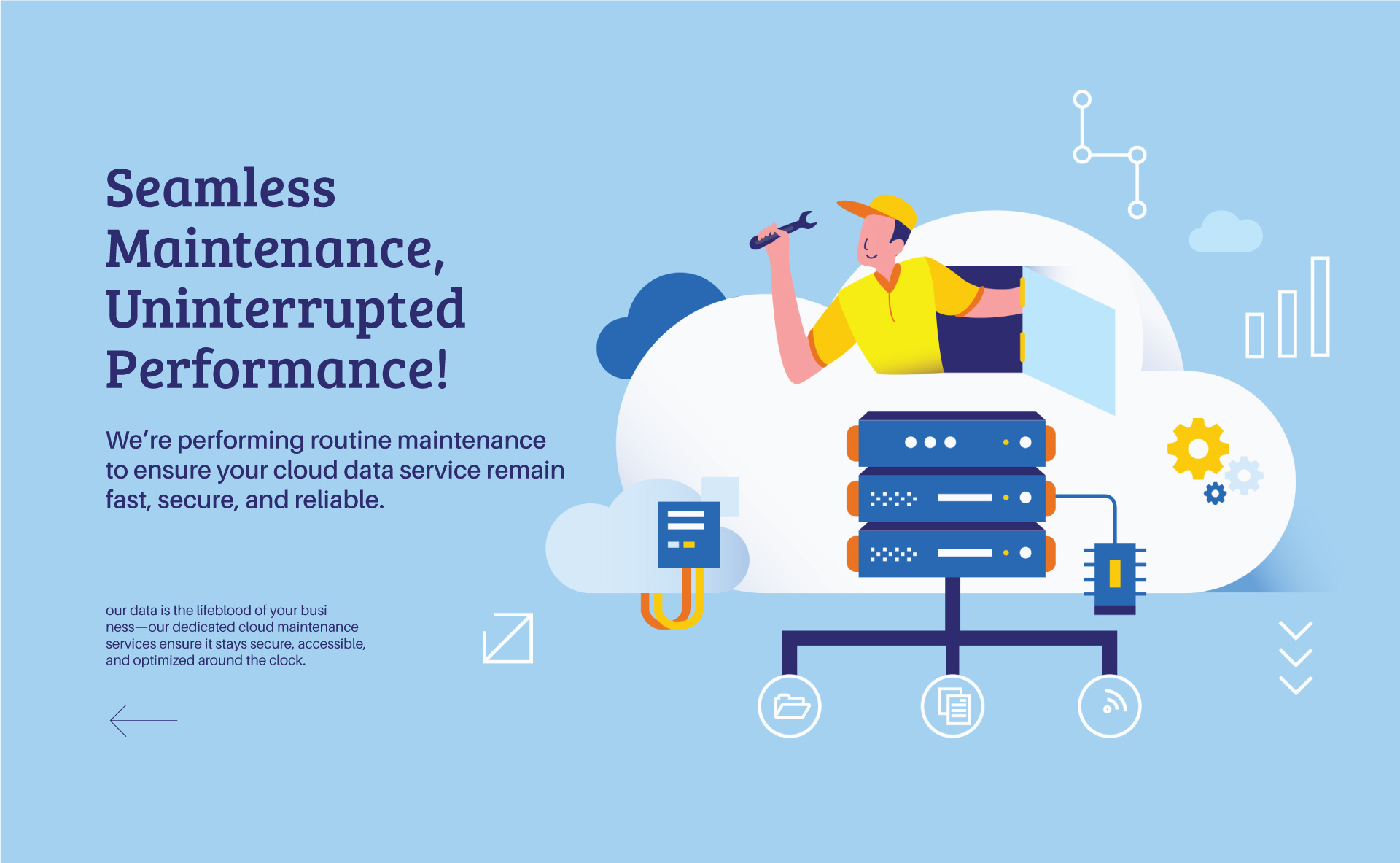 Maintenance Data Landing Page Illustration cloud concept data design enginer flat gradient graphic design illustration interface maintenance rezza alam server ui vector