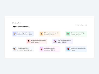 Testimonial carousel With Memoji client feedback client testimonials customer reviews modern ui testimonial section ui user feedback