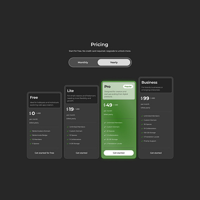 Dark pricing section cards dark pricing ui