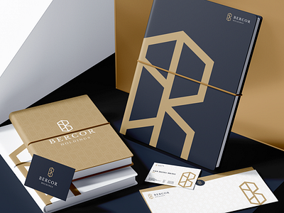 Bercor Holdings Stationery Mockup brand brand identity branding business card corporate folder gold investment letterhead luxury luxury brand luxury branding metal minimalism notebook palladium platinum rhodium silver stationery