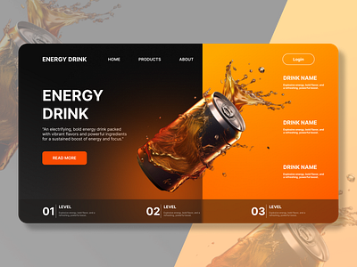 Energy drink website landing page design 3d design dark mode dashboard design illustration interaction design minimal design mobile app design prototyping typography uiux design web design