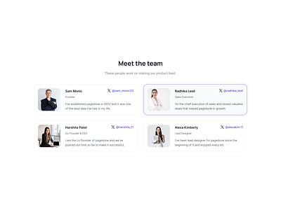 Team section with horizontal team cards design team section ui ui block ui design web design