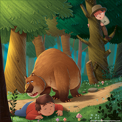 The bear & Two friends children book illustration illustration