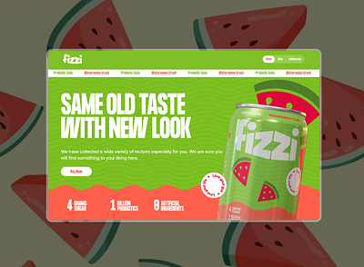 Fizzi Watermelon Drink Website 3d agency branding can drink illustration landingpage watermelon