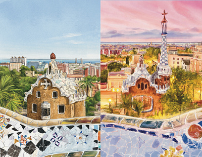 Park Güell, Barcelona architecture art barcelona building city editorial illustration landscape park guell procreate spain traveling