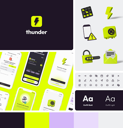 Thunder App Visual Identity 3d app design art direction branding color palette graphic design logo mobile ui visual identity