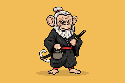 Old Monkey Sword Master Character Vector Style animal art artwork branding concept design drawing graphic design illustration logo monkey vector