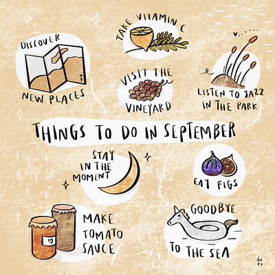 Things To Do in September autumn calendar calm cute doodle drawing fancy fig illustration inspiration september typography vintage