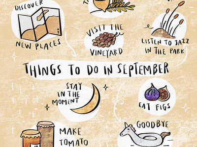 Things To Do in September autumn calendar calm cute doodle drawing fancy fig illustration inspiration september typography vintage