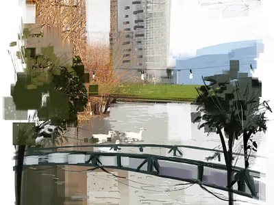 Lake in the city design illustration