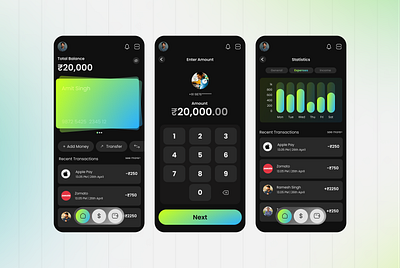 Banking App UI app app design asthetic banking dark mode design finance moble app modern neon ui user interface