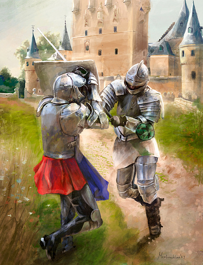 Oily knights fight armor castle knights medieval oil painting oilart shield tradigital tradigitalillustration