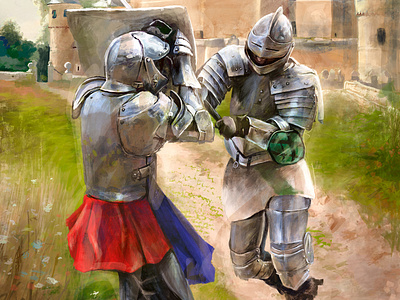 Oily knights fight armor castle knights medieval oil painting oilart shield tradigital tradigitalillustration