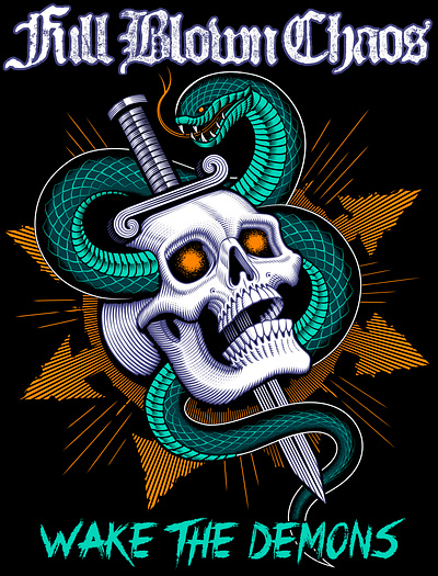 "Wake the Demons" Color T-shirt design apparel band merchandise branding graphic design heavy metal illustration illustrations logo logo design merchandise poster serpent skull snake t shirt vector vector art