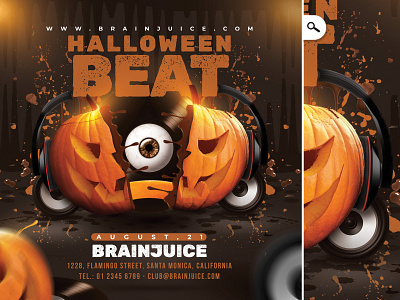 Halloween Beat Flyer Template dj evening flyer live mix print pumpkin speaker spooky themed