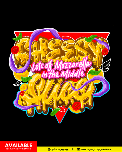 Awesome cheesy lettering colorful logo custom logo fruit logo hand drawn logo hand lettering logo lettering lettering logo logotype pizza logo strain design typography