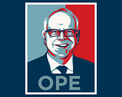 Tim Walz "Ope" campaign sign campaign donald trump drawing illustration kamala harris politics portrait shepherd fairey tim walz