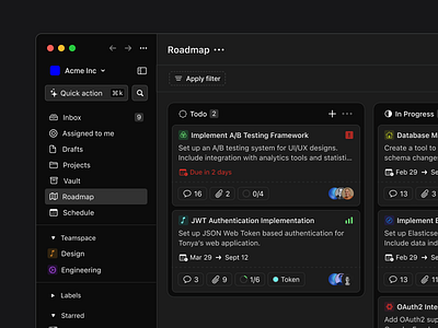 Dork - Task Management Application Concept (Dark) app design dashboad interaction design product design productivity roadmap sanya task management ui ux