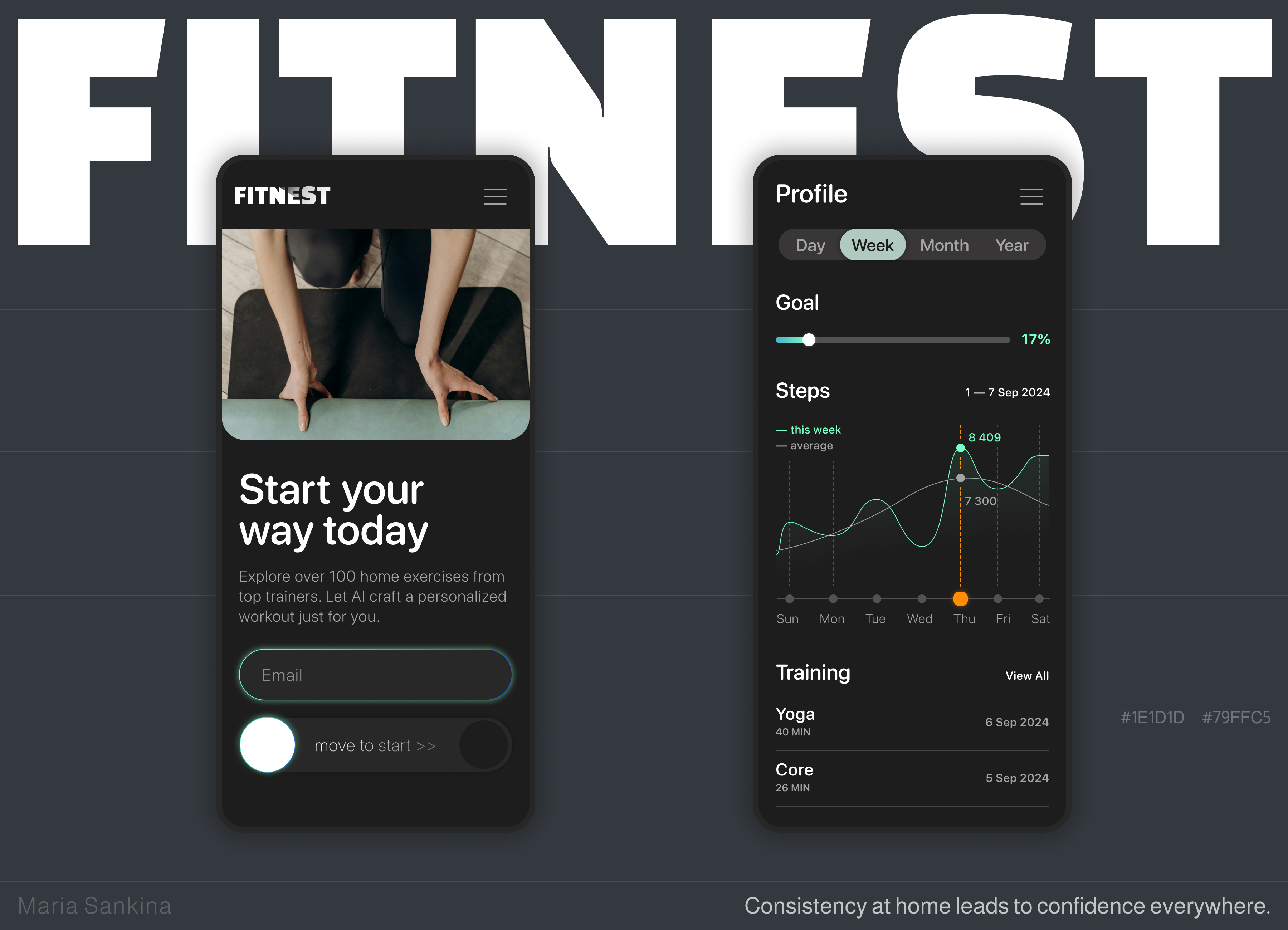 Fitnest black dark mode fitness green mobile sport ui ux
