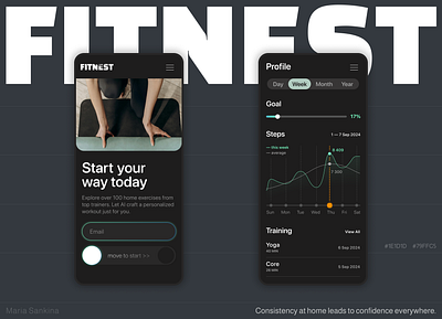 Fitnest black dark mode fitness green mobile sport ui ux