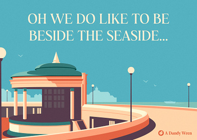 Eastbourne Bandstand Illustration 1930s art 1940s art art deco bandstand beach color colour eastbourne flat design illustration postcard design property management retro seaside summer sunshine tourism tourism art travel poster vintage travel poster