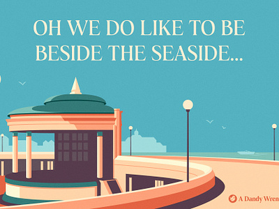 Eastbourne Bandstand Illustration 1930s art 1940s art art deco bandstand beach color colour eastbourne flat design illustration postcard design property management retro seaside summer sunshine tourism tourism art travel poster vintage travel poster