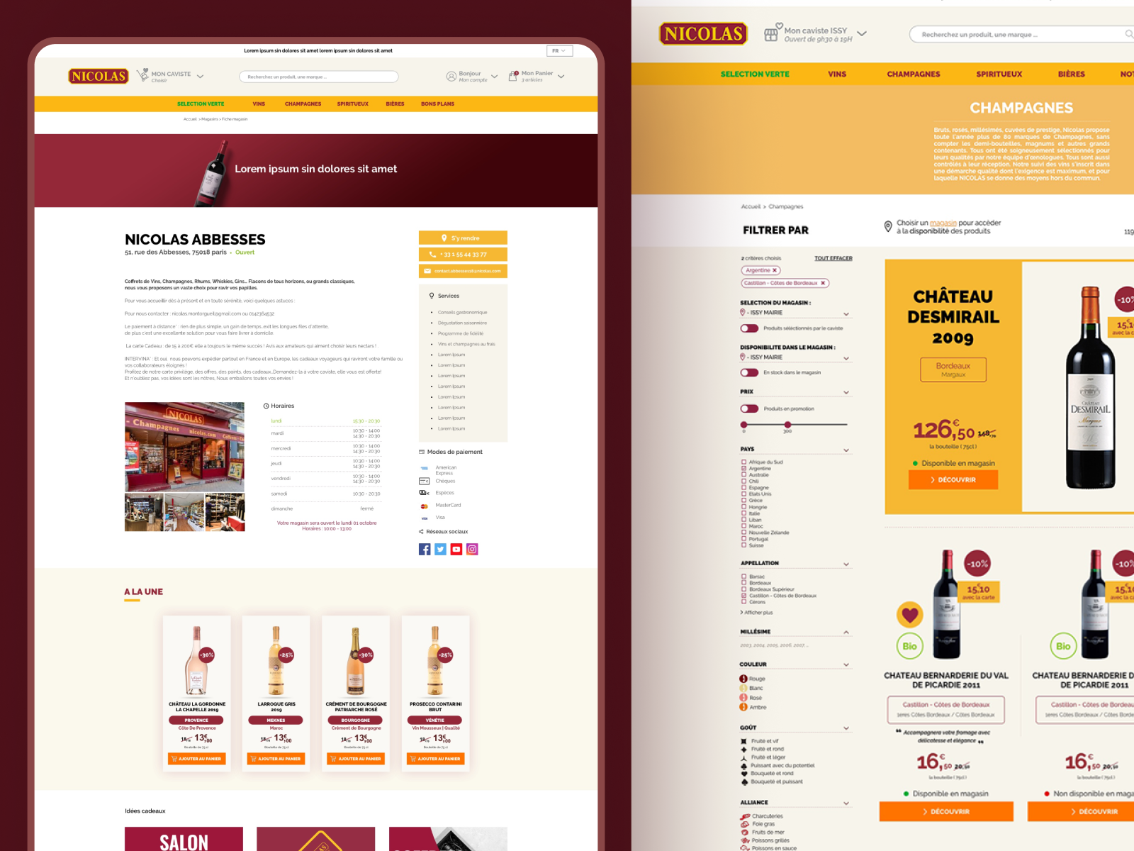 Nicolas : Website Re-Design adobe xd alcool design e commerce food graphic design ui ux vector visual design web design website winery wireframe