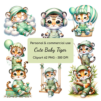 Cute baby tiger etsy graphic design illustration watercolor tiger