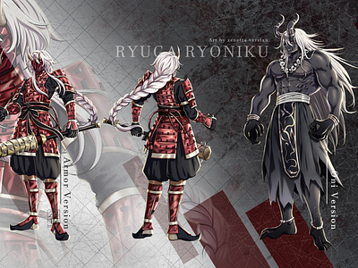 Character Sheet Ryuga Ryoniku (2 Front View + 2 Back View) 2d model anime character design character sheet concept art demon design illustration live2d live2d design live2d model manhwa reference sheet samurai v tuber v tuber model vtuber vtuber model zenetta zenetta verstan