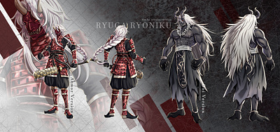 Character Sheet Ryuga Ryoniku (2 Front View + 2 Back View) 2d model anime character design character sheet concept art demon design illustration live2d live2d design live2d model manhwa reference sheet samurai v tuber v tuber model vtuber vtuber model zenetta zenetta verstan