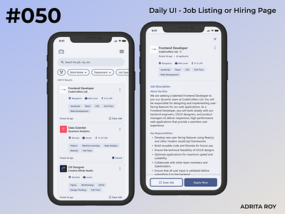 Daily UI 050 - Job Listing or Hiring Page dailychallenge dailyui dailyui 50 design challenge figma hiring job job hunting mobile product product design prototype ui uiux ux wireframe