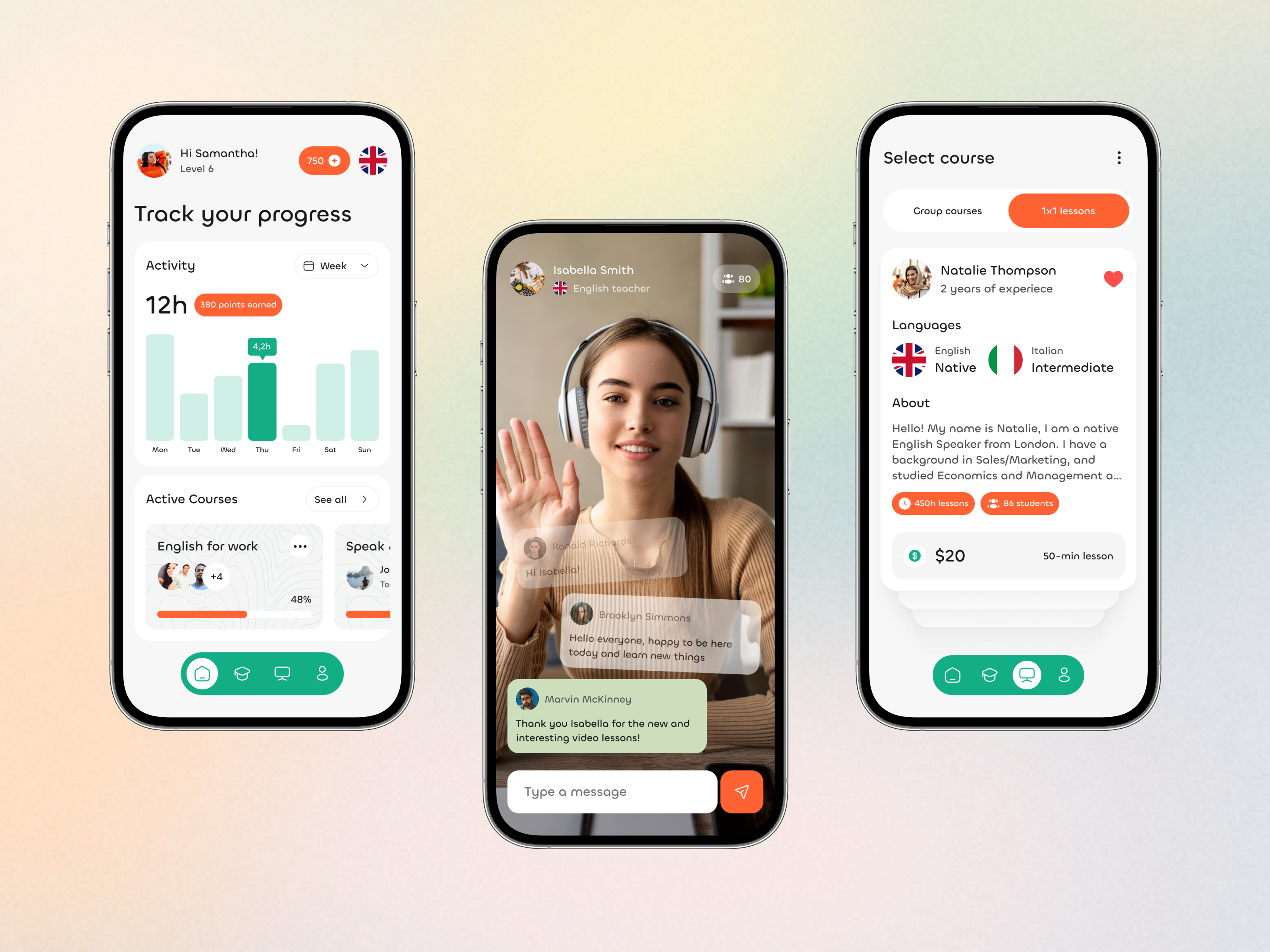 Language Learning App app chart color design e learning fonts illustration language learning mobile mobileapp ui ux