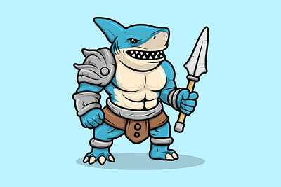 Shark Warrior Mascot Cartoon Character Vector animation art branding character concept design fish graphic design illustration logo motion graphics ocean shark vector