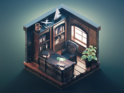 Classic Study 3d blender diorama illustration isometric library render room study