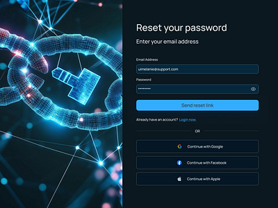 Reset Password Form 🔑 🔵 3d app appdesign bitcoin blue branding crypto dailyui darkmode design ethereum figma form illustration ios logo reset resetpassword ui ux