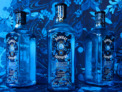 Bombay Sapphire Artist Edition x Maggie Enterrios artist blue bombay bottle branding citrus detailed floral illustration label lemon line art nature special edition