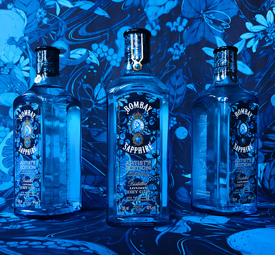 Bombay Sapphire Artist Edition x Maggie Enterrios artist blue bombay bottle branding citrus detailed floral illustration label lemon line art nature special edition