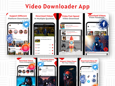 VIDEO DOWNLOADER APP (SCREENSHOTS) apps graphics appstore branding design graphic design graphics mobile app playstore screenshots ui uiux