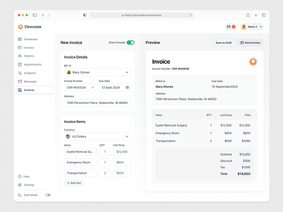 ClinicRadar New Invoice app clean dashboard design finance financial flat invoice minimal paypal saas ui ux web app website wise