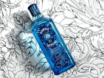 Bombay Sapphire Artist's Edition: Maggie Enterrios botanical brand branding citrus drinks flowers food gold foil grocery identity illustration intricate label leaves lemon limited edition packaging pattern special edition surface design