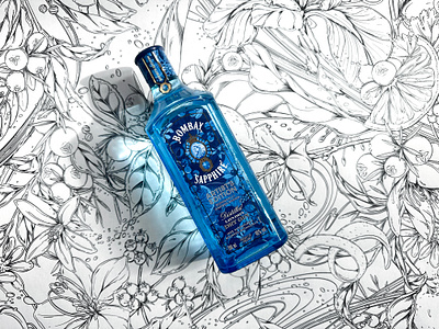 Bombay Sapphire Artist's Edition: Maggie Enterrios botanical brand branding citrus drinks flowers food gold foil grocery identity illustration intricate label leaves lemon limited edition packaging pattern special edition surface design