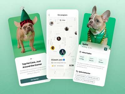 Pet Caregivers Booking UI animation app app ui concept branding credit card crypto design illustration mobile pet pet booking pet caretakes ui